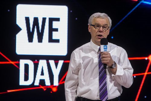 Around 16,000 Manitoba students and teachers take in WE Day Manitoba at the MTS Centre Monday, where inspirational speakers and performers helped celebrate youth making a difference in their communities. Manitoba Premier Greg Selinger speaks to the gathered crowd Monday morning at We Day. 151116 - Monday, November 16, 2015 -  MIKE DEAL / WINNIPEG FREE PRESS