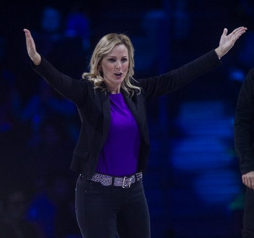 Around 16,000 Manitoba students and teachers take in WE Day Manitoba at the MTS Centre Monday, where inspirational speakers and performers helped celebrate youth making a difference in their communities. Academy Award-winning actress and devoted social activist, Marlee Matlin on stage at WE Day. 151116 - Monday, November 16, 2015 -  MIKE DEAL / WINNIPEG FREE PRESS