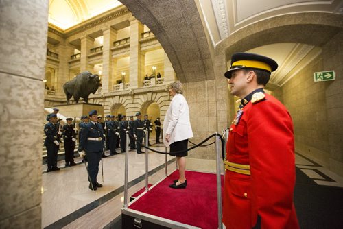 Lieutenant Governor of Manitoba Janice Filmon enters the Manitoba Legislative Building before the throne speech in Winnipeg on Monday, Nov. 16, 2015.   (Mikaela MacKenzie/Winnipeg Free Press)