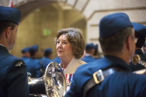 Lieutenant Governor of Manitoba Janice Filmon inspects the ranks at the Manitoba Legislative Building before the throne speech in Winnipeg on Monday, Nov. 16, 2015.   (Mikaela MacKenzie/Winnipeg Free Press)