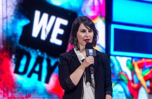 Around 16,000 Manitoba students and teachers take in WE Day Manitoba at the MTS Centre Monday, where inspirational speakers and performers helped celebrate youth making a difference in their communities. Jen Zoratti, columnist at the Winnipeg Free Press speaks on stage at WE Day. 151116 - Monday, November 16, 2015 -  MIKE DEAL / WINNIPEG FREE PRESS
