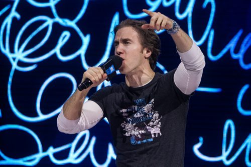 Around 16,000 Manitoba students and teachers take in WE Day Manitoba at the MTS Centre Monday, where inspirational speakers and performers helped celebrate youth making a difference in their communities. Craig Kielburger speaks during WE Day. 151116 - Monday, November 16, 2015 -  MIKE DEAL / WINNIPEG FREE PRESS