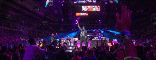 Around 16,000 Manitoba students and teachers take in WE Day Manitoba at the MTS Centre Monday, where inspirational speakers and performers helped celebrate youth making a difference in their communities. Kardinal Offishall and his band perform during WE Day. 151116 - Monday, November 16, 2015 -  MIKE DEAL / WINNIPEG FREE PRESS