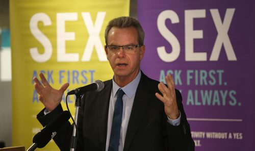 Education and Advanced Learning Minister James Allum proposes legislation that would require post-secondary institutions to have policies to prevent and respond to sexual violence and harassment on campuses. The announcement was held at the University Of Winnipeg Wednesday.  Nick Martin story Wayne Glowacki / Winnipeg Free Press Nov. 18   2015