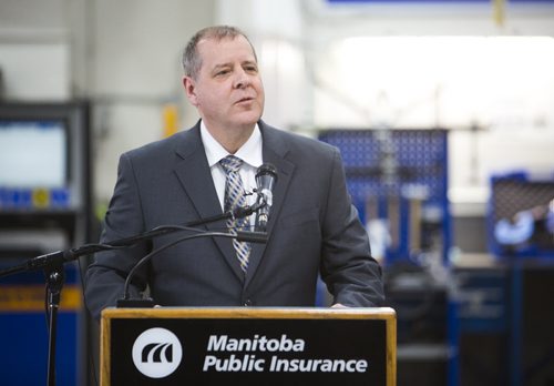Dan Guimond, president and CEO of Manitoba Public Insurance, announces plans for a new Centre of Excellence in automotive research and training in Winnipeg on Friday, Nov. 20, 2015.   (Mikaela MacKenzie/Winnipeg Free Press)