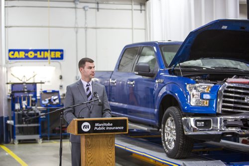 Mike Dobush, vice president of the Manitoba Motor Dealers Association, announces plans for a new Centre of Excellence in automotive research and training in Winnipeg on Friday, Nov. 20, 2015.   (Mikaela MacKenzie/Winnipeg Free Press)