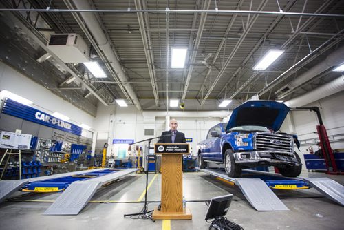 Rick De Dominicis, president of the Automotive Trades Association, announces plans for a new Centre of Excellence in automotive research and training in Winnipeg on Friday, Nov. 20, 2015.   (Mikaela MacKenzie/Winnipeg Free Press)