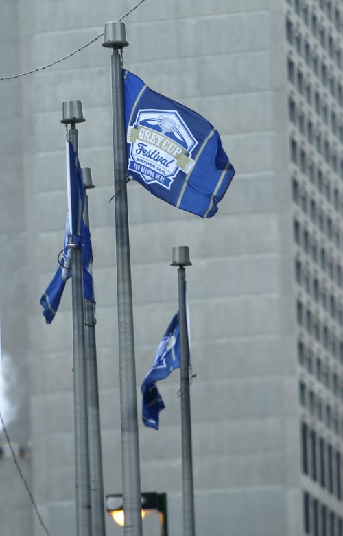 Grey Cup flags flying around Portage Ave. and Main St.  Wayne Glowacki / Winnipeg Free Press Nov. 24   2015