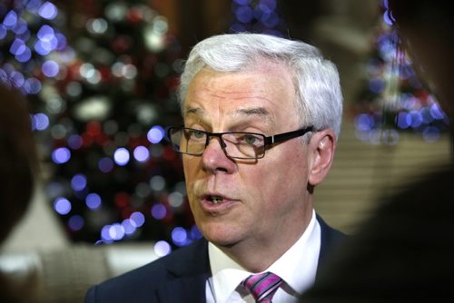 Premier Greg Selinger in media scrum at the staircase in the Manitoba Legislative Bld. Tuesday re: child poverty and First Nations land-use planning announcement. Mary Agnes Welch / Bart Kives stories  Wayne Glowacki / Winnipeg Free Press Nov. 24   2015