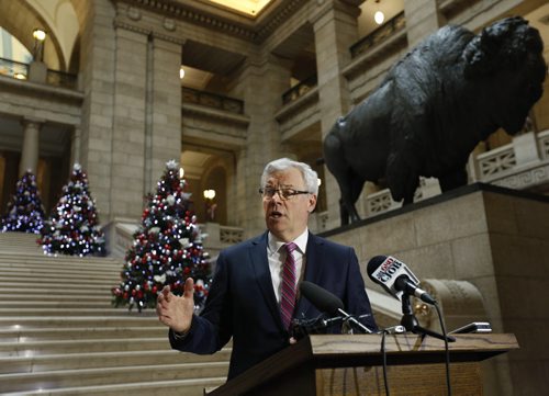 Premier Greg Selinger  at the staircase in the Manitoba Legislative Bld. Tuesday for First Nations land-use planning announcement. Mary Agnes Welch / Bart Kives stories  Wayne Glowacki / Winnipeg Free Press Nov. 24   2015