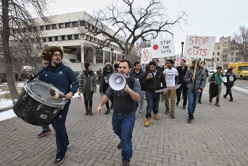 International students, students and faculty stage a 'Stop the Cuts' rally before a board of governors meeting at the University of Manitoba.   November 24, 2015 Mike Deal / Winnipeg Free Press