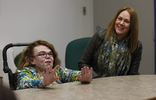 United Way feature. At right, Wendy (mom) and Jordana Kilgour, daughter,18, at the Circle of Friends program at St. James Collegiate. This is a weekly session where Jordana learns to interact with people her own age.    Jessica Botelho-Urbanski  story  Wayne Glowacki / Winnipeg Free Press Nov. 24   2015