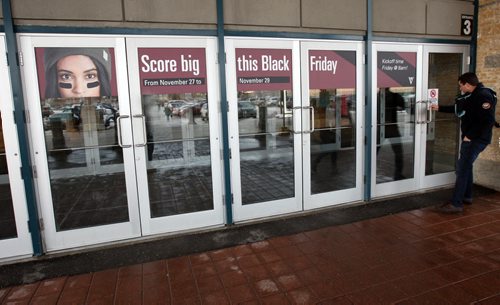 Black Friday signage on doors at St Vital Centre  -BizNov 25, 2015   (JOE BRYKSA / WINNIPEG FREE PRESS)