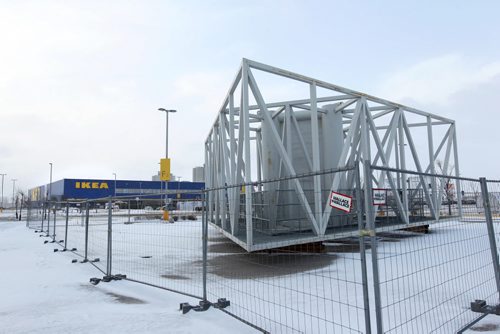 IKEA's metal girders sit on the ground in their parking lot.  See story on IKEA sign, Nov 25, 2015 Ruth Bonneville / Winnipeg Free Press