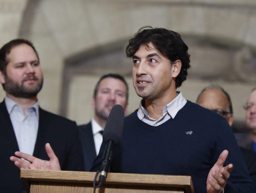 Hani Alubeady speaks at the provincial announcement to welcome Syrian refugees to the province  in the Manitoba Legislative building Thursday. Carol Sanders story  Wayne Glowacki / Winnipeg Free Press Nov. 26    2015