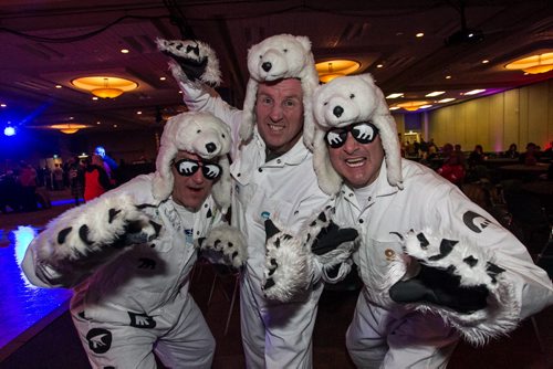 Mark Sproxton (left), Vance Alexander (centre) and Gary Lalonde (right) in the Atlantic Schooners Downeast Kitchen Party IX, Thursday evening at the RBC Convention Centre. They are dressed as polar bears the mascot for the NWT Polar Bears a team that hopes to be a CFL expansion team some day. 151126 - Thursday, November 26, 2015 -  MIKE DEAL / WINNIPEG FREE PRESS