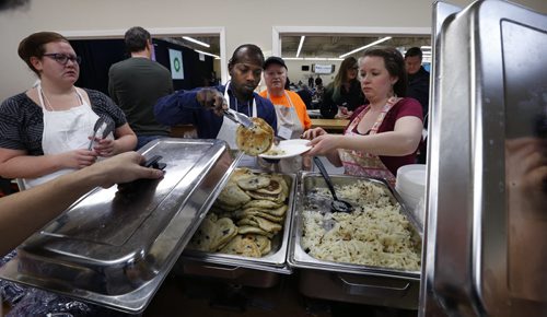 Volunteers prepared about 2000 pancakes at the Indian and Metis Friendship Centre for Lite's 19th Annual Wild Blueberry Pancake Breakfast Friday morning. The event helps fund employment opportunities for people breaking out of poverty in our inner city. There was also entertainment and many craft tables set up. Wayne Glowacki / Winnipeg Free Press Nov. 27    2015