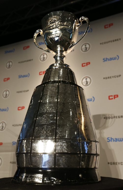 The Grey Cup at CFL Commissioner Jeffrey L. Orridges first annual State of the League Media Conference on Friday.  Wayne Glowacki / Winnipeg Free Press Nov. 27    2015