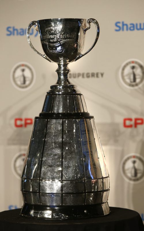 The Grey Cup for CFL Commissioner Jeffrey L. Orridges first annual State of the League Media Conference on Friday.  Wayne Glowacki / Winnipeg Free Press Nov. 27    2015