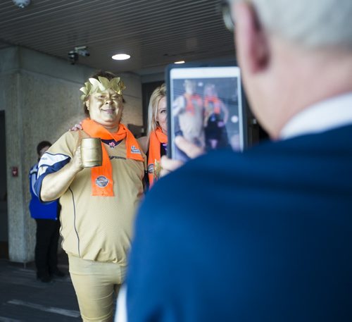 Popular 'golden boy' Jason Bond celebrates Grey Cup at the RBC Convention Centre in Winnipeg on Friday, Nov. 27, 2015.   (Mikaela MacKenzie/Winnipeg Free Press)
