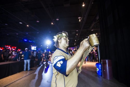 Popular 'golden boy' Jason Bond celebrates Grey Cup at the RBC Convention Centre in Winnipeg on Friday, Nov. 27, 2015.   (Mikaela MacKenzie/Winnipeg Free Press)