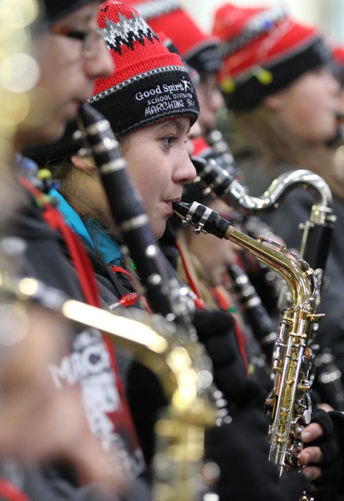Yorkton regional junior high and high school band students play a few tunes at the Macdon Family zone at the U of W Health & RecPlex as part of Grey Cup Festivities Saturday.  Nov 28, 2015 Ruth Bonneville / Winnipeg Free Press