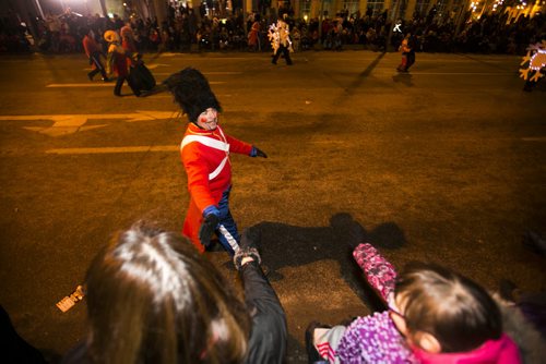 Festivities take place at the Santa Claus/Grey Cup parade on Portage Avenue in Winnipeg on Saturday, Nov. 28, 2015.   (Mikaela MacKenzie/Winnipeg Free Press)