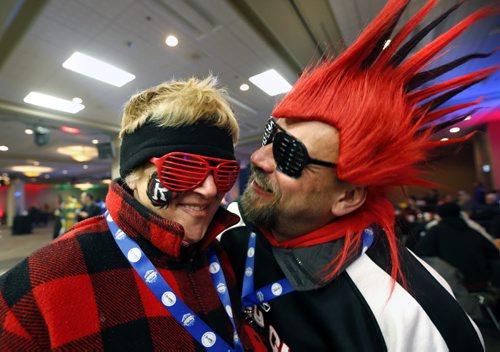 Donald Maisonneuve and Anne Proulx drove from Ottawa for the Grey Cup festivities in Winnipeg, they were at the RBC Convention Centre Sunday for the Fan March with the Grey Cup to The Forks. Geoff Kirbson story  Wayne Glowacki / Winnipeg Free Press Nov. 29    2015