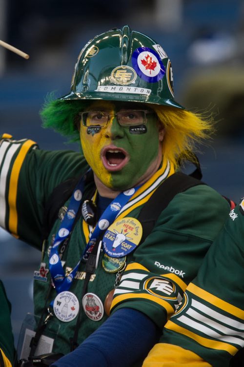 Fans get into the spirit before the Grey Cup championship game against the Edmonton Eskimos and the Ottawa Redblacks in Winnipeg, November 29, 2015. 151129 - Sunday, November 29, 2015 -  MIKE DEAL / WINNIPEG FREE PRESS