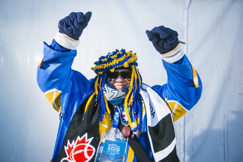 Cindy Buss cheers before the Grey Cup at Investors Group Field in Winnipeg on Sunday, Nov. 29, 2015.   (Mikaela MacKenzie/Winnipeg Free Press)