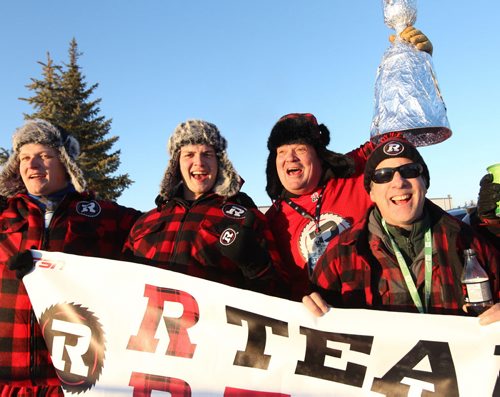 Redblack fans from Ottawa dressed in red and black plaid and had tailgate parties in the parking lot next to the Stadium prior to the 103rd  Grey Cup between the Ottawa Redblacks and the Edmonton Eskimos at Investors Group Stadium in Winnipeg on Sunday, Nov. 29, 2015.  Nov 29, 2015 Ruth Bonneville / Winnipeg Free Press