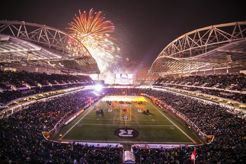 Fall Out Boy plays at halftime at the Grey Cup at Investors Group Field in Winnipeg on Sunday, Nov. 29, 2015.   (Mikaela MacKenzie/Winnipeg Free Press)