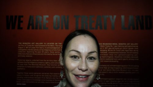 Jaimie Isaac, curator of the 'We are on Treaty Land,' in the exhibit room at the WAG. 151130 - Monday, November 30, 2015 -  MIKE DEAL / WINNIPEG FREE PRESS