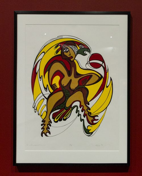 Pieces from the exhibit 'We are on Treaty Land,' at the WAG. A Daphne Odjig serigraph on paper piece titled, 'Thunderbird Woman, 1973' 151130 - Monday, November 30, 2015 -  MIKE DEAL / WINNIPEG FREE PRESS