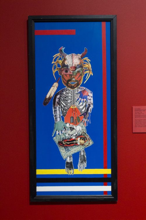 Pieces from the exhibit 'We are on Treaty Land,' at the WAG. A Lita Fontaine acrylic, collage on wood piece titled, 'The Pagan, 1996' 151130 - Monday, November 30, 2015 -  MIKE DEAL / WINNIPEG FREE PRESS