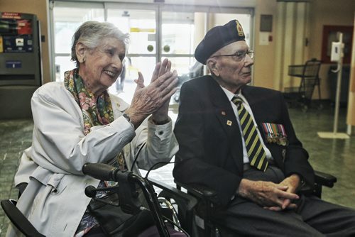 Cpl. (Ret.) Ian Wilson, a resident of Deer Lodge Centre, and his wife, ACW2 (Ret.) Betty Wilson, who served in Great Britain, each received a Certificate of Recognition for their service during the Second World War signed by the Prime Minister of Canada. Betty also received Her Majestys Armed Forces Veterans Badge and the War Medal 1939-1945 for service to her country. The ceremony was held in the front lobby of Deer Lodge Centre in front of many other veterans who reside there.  December 01, 2015 Mike Deal / Winnipeg Free Press