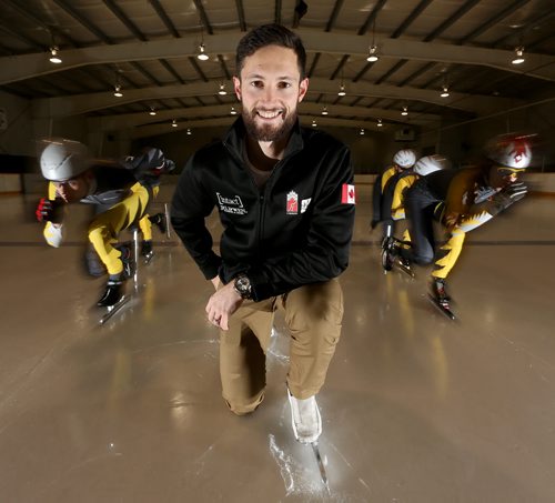 Tyler Williamson-Deffaugh, Manitoba's new provincial speed skating coach, at St.Norbert Arena, Wednesday, December 2, 2015. (TREVOR HAGAN/WINNIPEG FREE PRESS)