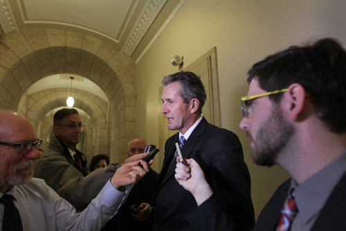 PC party leader, Brian Pallister, talks to the media after leaving the chambers today (Thursday) for their last sitting of the year. See Larry Kusch story.    Dec 03, 2015 Ruth Bonneville / Winnipeg Free Press
