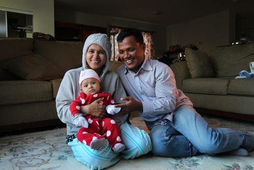 49.8: A pic for Year of the Refugee feature running in 49.8 on Jan. 2 of the couple and their baby: Omar Sarduk, 39, his wife Khin Khin Tay, 28, and their baby girl Thoudada Nay (3 months)   See Carol Sanders story. Dec 04, 2015 Ruth Bonneville / Winnipeg Free Press