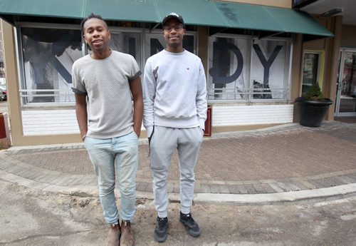 Calvin Joseph, left, and Anthony Sannie are promoting The Knndy Pub at 330 Kennedy St -  This is the former location of the old Lo Pub location- See Erin LebarDec 03, 2015   (JOE BRYKSA / WINNIPEG FREE PRESS)