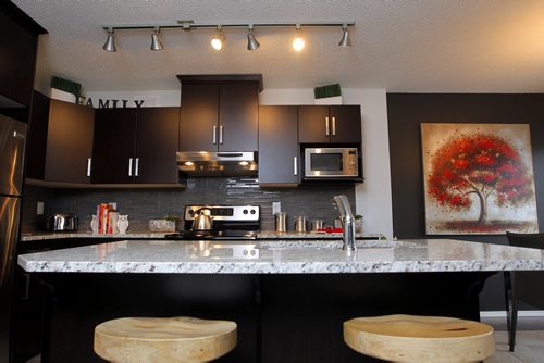 WINNIPEG, MB - NEW HOMES - 84 Danakas Drive  The Atwood Lane Condominiums. Kitchen has an island. BORIS MINKEVICH / WINNIPEG FREE PRESS DEC 7, 2015