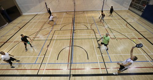 49.8 PULSE - Pickle ball.   Two Pickle Ball games going on at the Wellness Institute at Seven Oaks Hospital Tuesday morning.   Wayne Glowacki / Winnipeg Free Press Dec. 8  2015