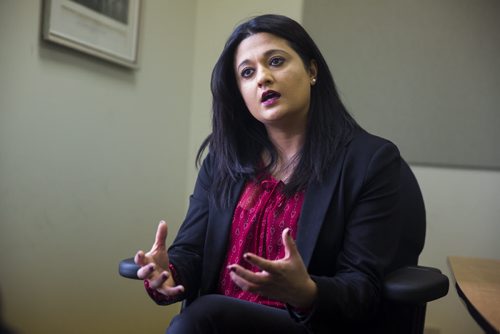 Liberal leader Rana Bokhari in an interview at her office on Broadway in Winnipeg on Wednesday, Dec. 9, 2015.  (Mikaela MacKenzie/Winnipeg Free Press)