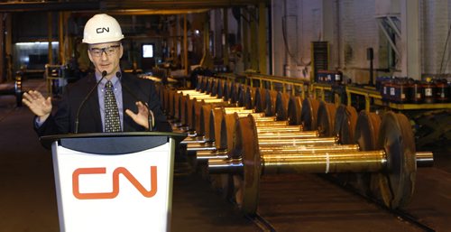 Gerry Weber, vice pres. supply, fleet and fuel management of CN in the  CNs Transcona Shops for the announcement Thursday of a new long-term contract with Amsted Rail to produce one million wheels for use at CN's Transcona mechanical facility.  Martin Cash story Wayne Glowacki / Winnipeg Free Press Dec. 10   2015
