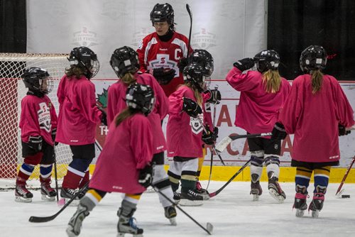 Olympian, Cassie Campbell-Pascall coached over 300 female minor hockey players at the Scotiabank Girls HockeyFest at the MTS IcePlex Sunday morning. 151213 - Sunday, December 13, 2015 -  MIKE DEAL / WINNIPEG FREE PRESS