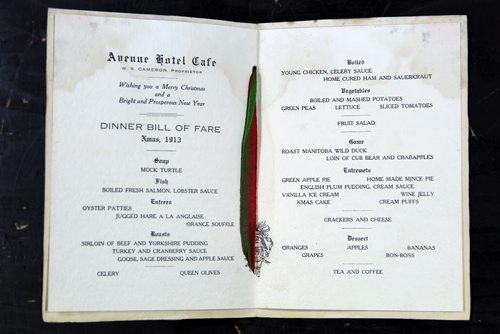 ARCHIVE CHRISTMAS - Christmas day menu -1913- McCall Collection. BORIS MINKEVICH / WINNIPEG FREE PRESS DEC 15, 2015