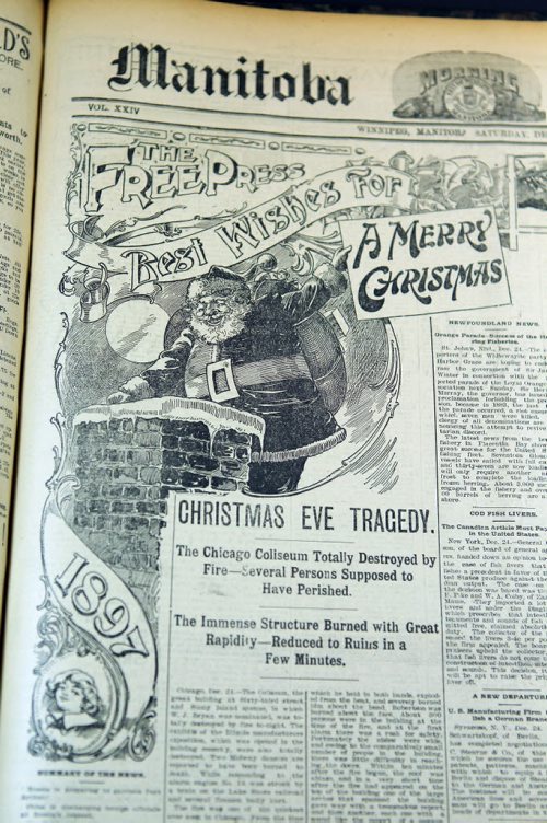 ARCHIVE CHRISTMAS - Manitoba Free Press Front Page Dec 25, 1897. Santa Illustration. BORIS MINKEVICH / WINNIPEG FREE PRESS DEC 15, 2015