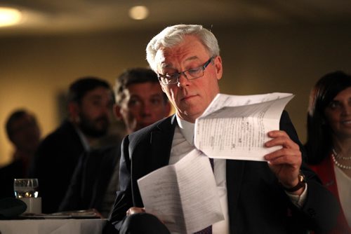 Manitoba Premier Greg Selinger reads over his notes just before delivering his State of the Province address to about 1,000 business leaders at the RBC Convention Centre Tuesday. Dec 15, 2015 Ruth Bonneville / Winnipeg Free Press