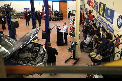 A press conference was held by SAFE work Manitoba announcing new strategy to address  injuries to young workers  each year in the Province in one of the shop classes in Nelson McIntyre Collegiate Tuesday.   Dec 15, 2015 Ruth Bonneville / Winnipeg Free Press