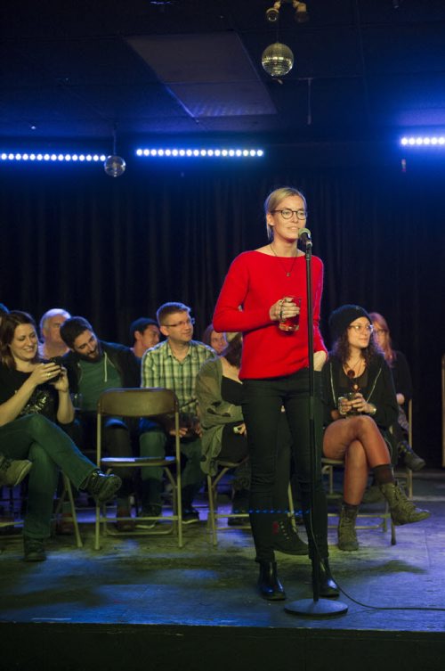 DAVID LIPNOWSKI / WINNIPEG FREE PRESS 151210  Jill Coubrough competes in the spelling bee(r) Thursday December 10, 2015. Every two months the Good Will Social Club hosts an event called "spelling bee(r)".    49.8 INTERSECTION story